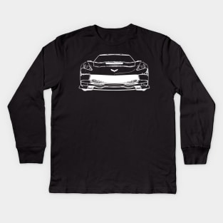 Corvette C7 White Sketch Kids Long Sleeve T-Shirt